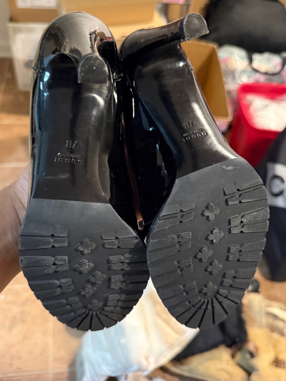Gucci Black Patent Leather High Heel Booties